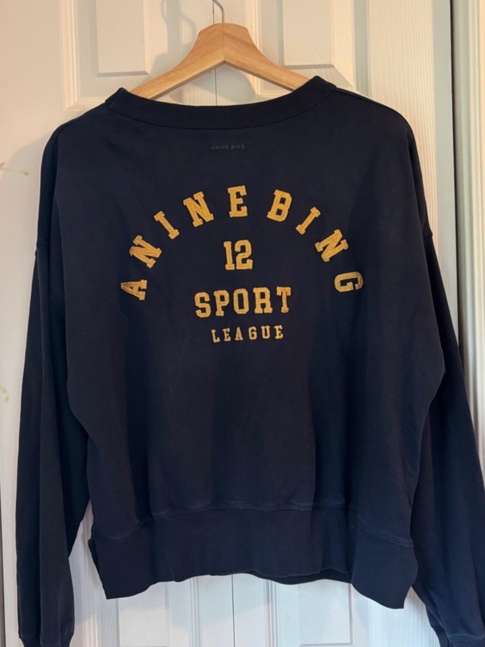 Anine Bing Navy Sweatshirt with Gold Varsity Print